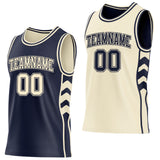 Custom Navy-Cream Side Panel Geometric Chevron Reversible Double Side Sublimation Basketball Set Jersey