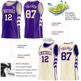 Custom Purple-Cream Side Panel Geometric Chevron Reversible Double Side Sublimation Basketball Set Jersey
