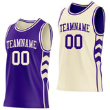 Custom Purple-Cream Side Panel Geometric Chevron Reversible Double Side Sublimation Basketball Set Jersey