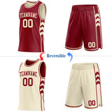 Custom Maroon-Cream Side Panel Geometric Chevron Reversible Double Side Sublimation Basketball Set Jersey
