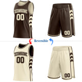 Custom Brown-Cream Side Panel Geometric Chevron Reversible Double Side Sublimation Basketball Set Jersey