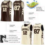Custom Brown-Cream Side Panel Geometric Chevron Reversible Double Side Sublimation Basketball Set Jersey