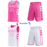 Custom Pink-White Side Panel Geometric Chevron Reversible Double Side Sublimation Basketball Set Jersey
