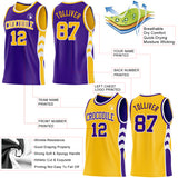Custom Purple Gold-White Side Panel Geometric Chevron Reversible Double Side Sublimation Basketball Set Jersey