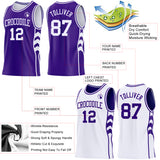 Custom Purple-White Side Panel Geometric Chevron Reversible Double Side Sublimation Basketball Set Jersey