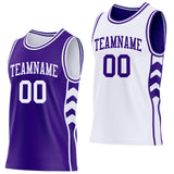 Custom Purple-White Side Panel Geometric Chevron Reversible Double Side Sublimation Basketball Set Jersey