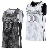 Custom Black-White Side Panel Stripe Sun Flame Reversible Double Side Sublimation Basketball Set Jersey