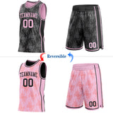 Custom Black-Light Pink Side Panel Stripe Sun Flame Reversible Double Side Sublimation Basketball Set Jersey
