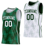 Custom Green-White Side Panel Stripe Sun Flame Reversible Double Side Sublimation Basketball Set Jersey