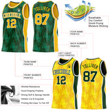 Custom Green Gold-White Side Panel Stripe Sun Flame Reversible Double Side Sublimation Basketball Set Jersey