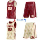 Custom Maroon-Cream Side Panel Stripe Sun Flame Reversible Double Side Sublimation Basketball Set Jersey