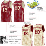 Custom Maroon-Cream Side Panel Stripe Sun Flame Reversible Double Side Sublimation Basketball Set Jersey