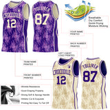 Custom Purple-Cream Side Panel Stripe Sun Flame Reversible Double Side Sublimation Basketball Set Jersey
