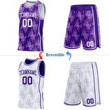 Custom Purple-White Side Panel Stripe Sun Flame Reversible Double Side Sublimation Basketball Set Jersey