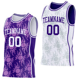 Custom Purple-White Side Panel Stripe Sun Flame Reversible Double Side Sublimation Basketball Set Jersey
