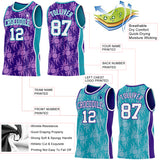 Custom Purple White-Teal Side Panel Stripe Sun Flame Reversible Double Side Sublimation Basketball Set Jersey