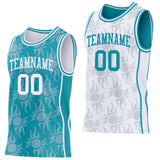 Custom Teal-White Side Panel Stripe Sun Flame Reversible Double Side Sublimation Basketball Set Jersey