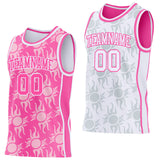 Custom Pink-White Side Panel Stripe Sun Flame Reversible Double Side Sublimation Basketball Set Jersey