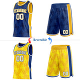 Custom Royal White-Gold Side Panel Stripe Sun Flame Reversible Double Side Sublimation Basketball Set Jersey