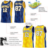 Custom Royal White-Gold Side Panel Stripe Sun Flame Reversible Double Side Sublimation Basketball Set Jersey