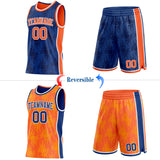 Custom Royal Orange-White Side Panel Stripe Sun Flame Reversible Double Side Sublimation Basketball Set Jersey
