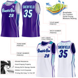 Custom Purple White-Teal Side Panel Stripe Geometric Triangle Gradient Dot Reversible Double Side Sublimation Basketball Set Jersey