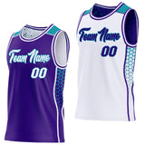 Custom Purple White-Teal Side Panel Stripe Geometric Triangle Gradient Dot Reversible Double Side Sublimation Basketball Set Jersey