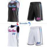 Custom Black Pink Sky Blue-White Side Panel Stripe Geometric Triangle Gradient Dot Reversible Double Side Sublimation Basketball Set Jersey