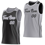Custom Black Gray-White Side Panel Stripe Geometric Triangle Gradient Dot Reversible Double Side Sublimation Basketball Set Jersey