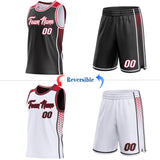 Custom Black White-Red Side Panel Stripe Geometric Triangle Gradient Dot Reversible Double Side Sublimation Basketball Set Jersey
