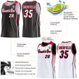 Custom Black White-Red Side Panel Stripe Geometric Triangle Gradient Dot Reversible Double Side Sublimation Basketball Set Jersey