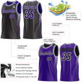 Custom Black Purple-White Side Panel Stripe Geometric Triangle Gradient Dot Reversible Double Side Sublimation Basketball Set Jersey