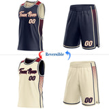 Custom Navy Cream-Maroon Side Panel Stripe Geometric Triangle Gradient Dot Reversible Double Side Sublimation Basketball Set Jersey