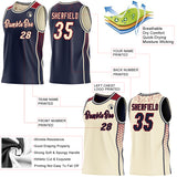 Custom Navy Cream-Maroon Side Panel Stripe Geometric Triangle Gradient Dot Reversible Double Side Sublimation Basketball Set Jersey