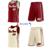 Custom Maroon Cream-Black Side Panel Stripe Geometric Triangle Gradient Dot Reversible Double Side Sublimation Basketball Set Jersey
