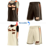 Custom Brown Cream-Orange Side Panel Stripe Geometric Triangle Gradient Dot Reversible Double Side Sublimation Basketball Set Jersey