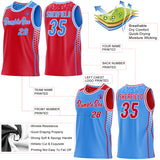 Custom Red Powder Blue-White Side Panel Stripe Geometric Triangle Gradient Dot Reversible Double Side Sublimation Basketball Set Jersey
