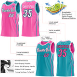 Custom Pink White Black-Teal Side Panel Stripe Geometric Triangle Gradient Dot Reversible Double Side Sublimation Basketball Set Jersey