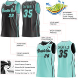 Custom Black Ice Blue-White Side Panel Stripe Geometric Triangle Gradient Dot Reversible Double Side Sublimation Basketball Set Jersey