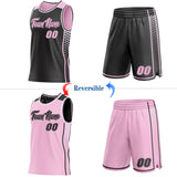 Custom Black Light Pink-White Side Panel Stripe Geometric Triangle Gradient Dot Reversible Double Side Sublimation Basketball Set Jersey