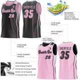 Custom Black Light Pink-White Side Panel Stripe Geometric Triangle Gradient Dot Reversible Double Side Sublimation Basketball Set Jersey