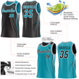 Custom Black Teal-White Side Panel Stripe Geometric Triangle Gradient Dot Reversible Double Side Sublimation Basketball Set Jersey