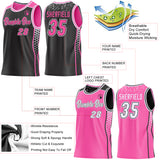 Custom Black Pink-White Side Panel Stripe Geometric Triangle Gradient Dot Reversible Double Side Sublimation Basketball Set Jersey