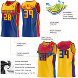 Custom Gold Royal-Red Side Panel Stripe Geometric V-Cut Color Block Reversible Double Side Sublimation Basketball Set Jersey