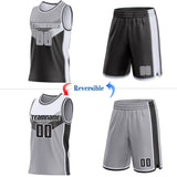 Custom Gray Black-White Side Panel Stripe Geometric V-Cut Color Block Reversible Double Side Sublimation Basketball Set Jersey