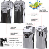 Custom Gray Black-White Side Panel Stripe Geometric V-Cut Color Block Reversible Double Side Sublimation Basketball Set Jersey