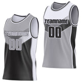 Custom Gray Black-White Side Panel Stripe Geometric V-Cut Color Block Reversible Double Side Sublimation Basketball Set Jersey