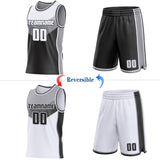 Custom White Black-Gray Side Panel Stripe Geometric V-Cut Color Block Reversible Double Side Sublimation Basketball Set Jersey