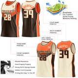 Custom Cream Brown-Orange Side Panel Stripe Geometric V-Cut Color Block Reversible Double Side Sublimation Basketball Set Jersey