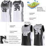 Custom Black White-Gray Side Panel Stripe Geometric V-Cut Color Block Reversible Double Side Sublimation Basketball Set Jersey